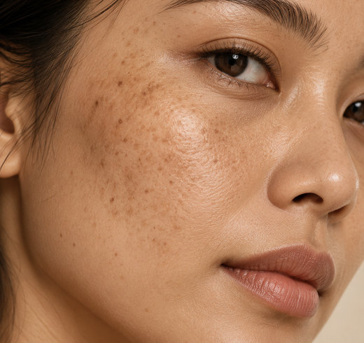 Close-up of skin with pigmentation and uneven tone